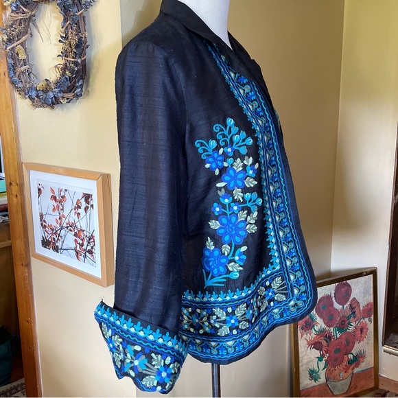 NORM THOMPSON sz Medium Heavy Embroidered Jacket Blazer 100% Raw Silk $138 NWT - Picture 4 of 16